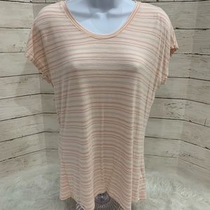 Calvin Klein Peach and Cream Striped T-Shirt Sz M